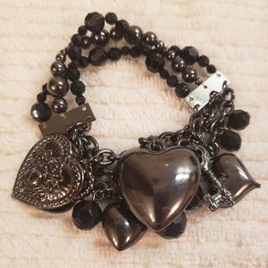 Black Charm bracelet w/hearts
